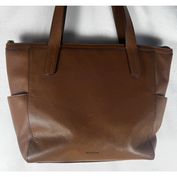 Fossil Mimi Brown Pebble Leather Shopper Tote Handbag Purse Shoulder Bag - Picture 2 of 16